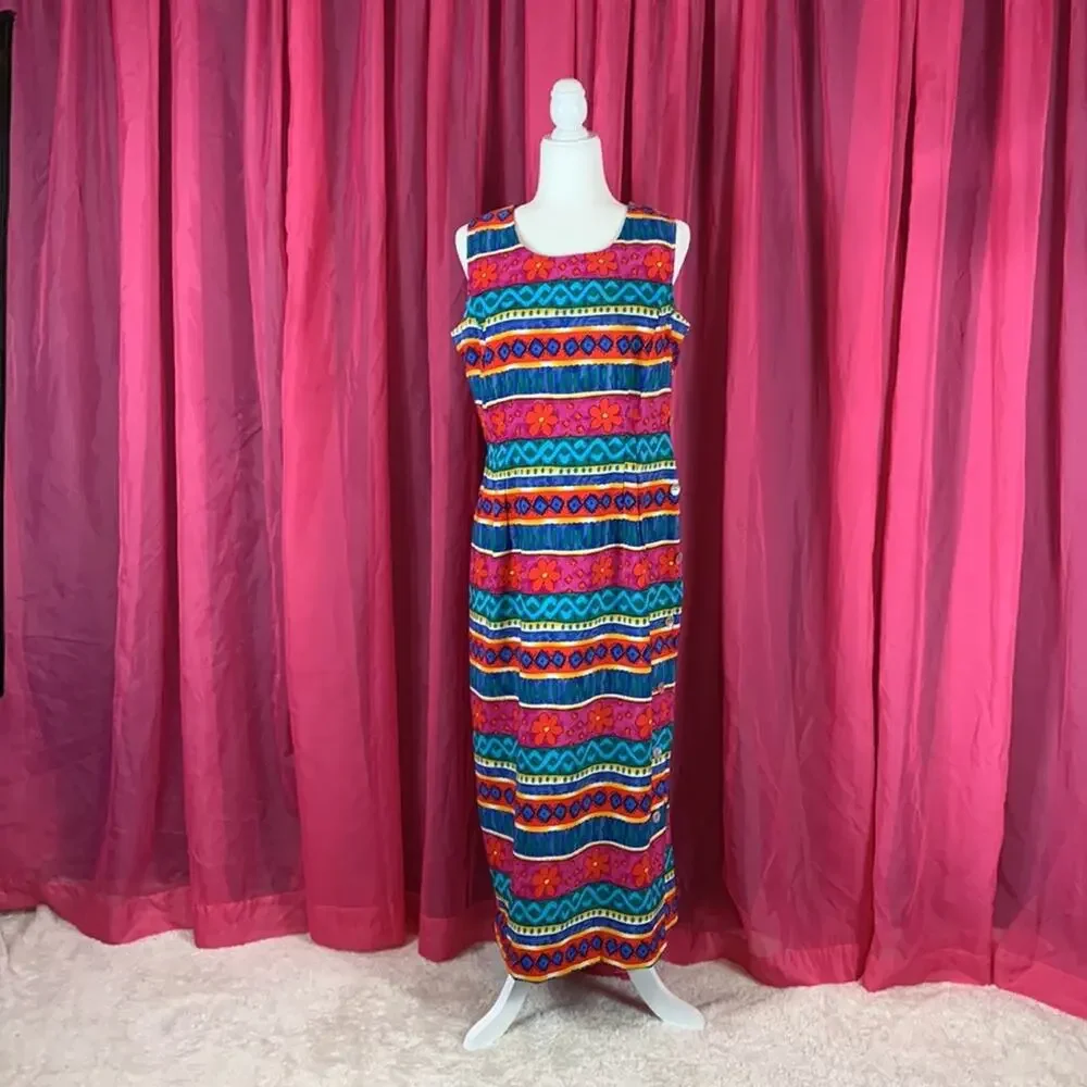 Vintage | Dresses | Vintage 9s Miss Dorby Patterned Button Up Maxi Dress  Size 4 | Poshmark